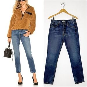 GRLFRND Karolina High Rise Straight Crop Jeans 28 Dark Wash Button Fly Revolve